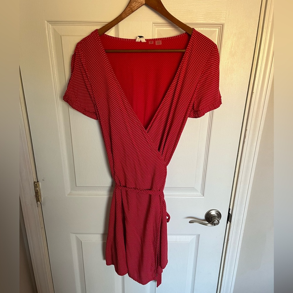 Roxy Red and White Polka Dot Wrap Mini Dress
